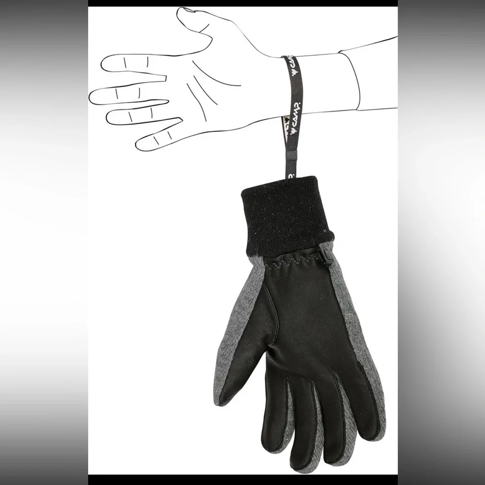 Camp G Wool Leather Winter Insulated Gloves Wrist Strap Black Gray Unisex XS